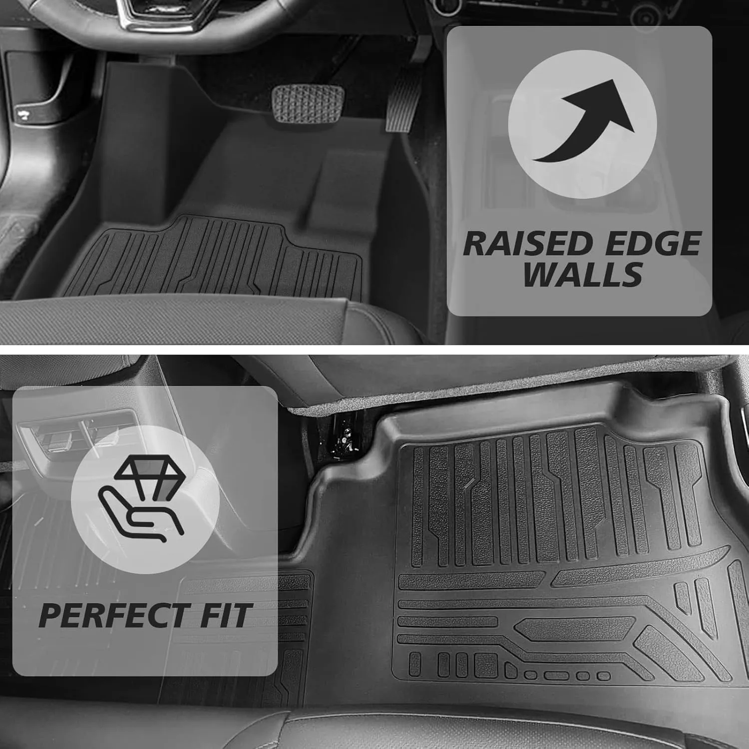BestEvMod All Weather Liner Floor Mats Compatible with Chevrolet Equinox EV 2024 2025 Accessories Heavyduty Anti-Slip 3D Pattern Waterproof Protect Liner 1st & 2nd Rows Set (Floor Mats)