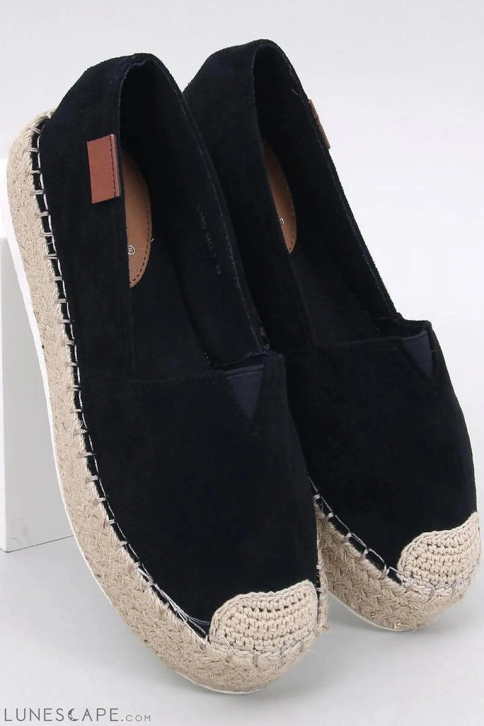 Black Suede Flat Espadrille with Raffia Cap Toe
