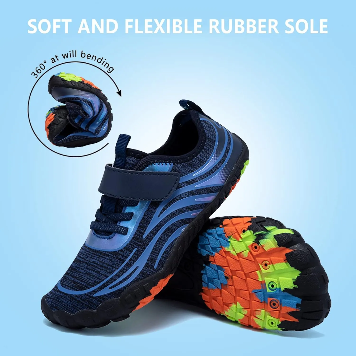 Boys & Girls Water Shoes Lightweight Comfort Sole Easy Walking Athletic Slip on Aqua 5 Toe Sock(Toddler/Little Kid/Big Kid)