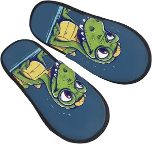 Cartoon crocodile Women's Slippers Fuzzy Slip-on Slippers Non-slip House Slippers Warm Cozy Bedroom Shoes Large