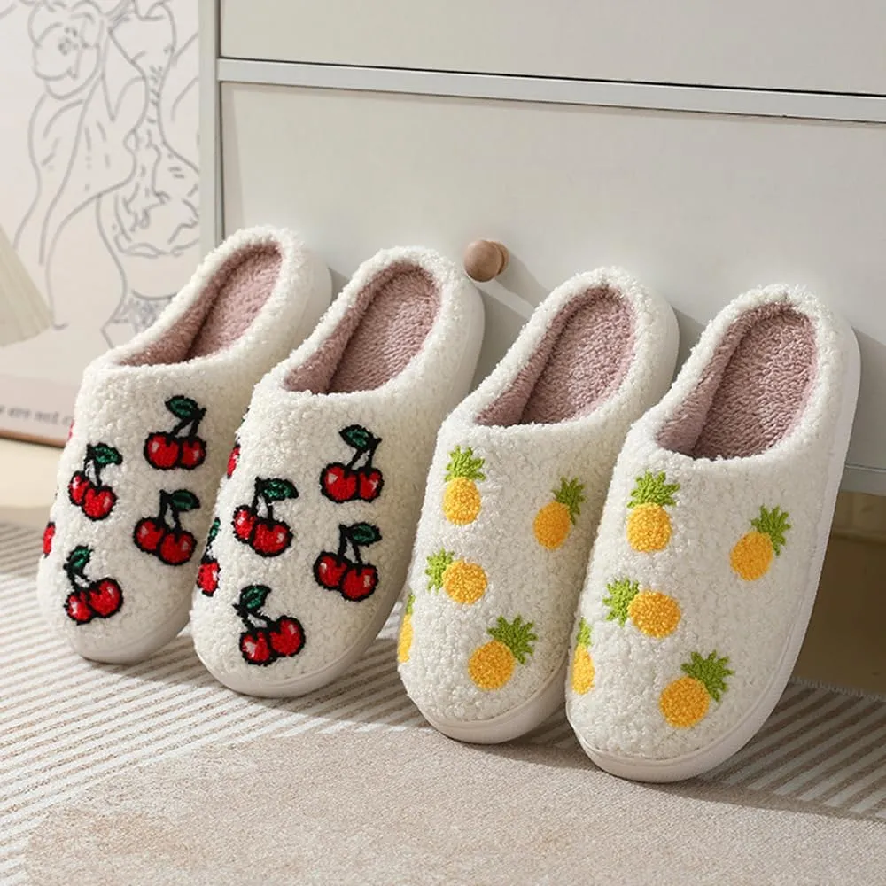 Cartoon Slippers for Women Men, Soft Fluffy Warm Lightweight Non-Slip Cute House Slippers Slip-On Cozy Indoor Outdoor Heart Meet Ne at Night Mushroom Cherry Strawberry Evil Eye Slippers