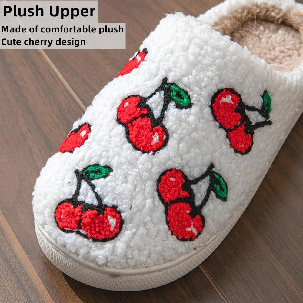 Cartoon Slippers for Women Men, Soft Fluffy Warm Lightweight Non-Slip Cute House Slippers Slip-On Cozy Indoor Outdoor Heart Meet Ne at Night Mushroom Cherry Strawberry Evil Eye Slippers