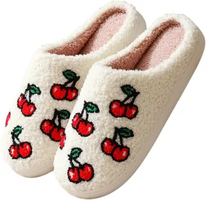 Cartoon Slippers for Women Men, Soft Fluffy Warm Lightweight Non-Slip Cute House Slippers Slip-On Cozy Indoor Outdoor Heart Meet Ne at Night Mushroom Cherry Strawberry Evil Eye Slippers