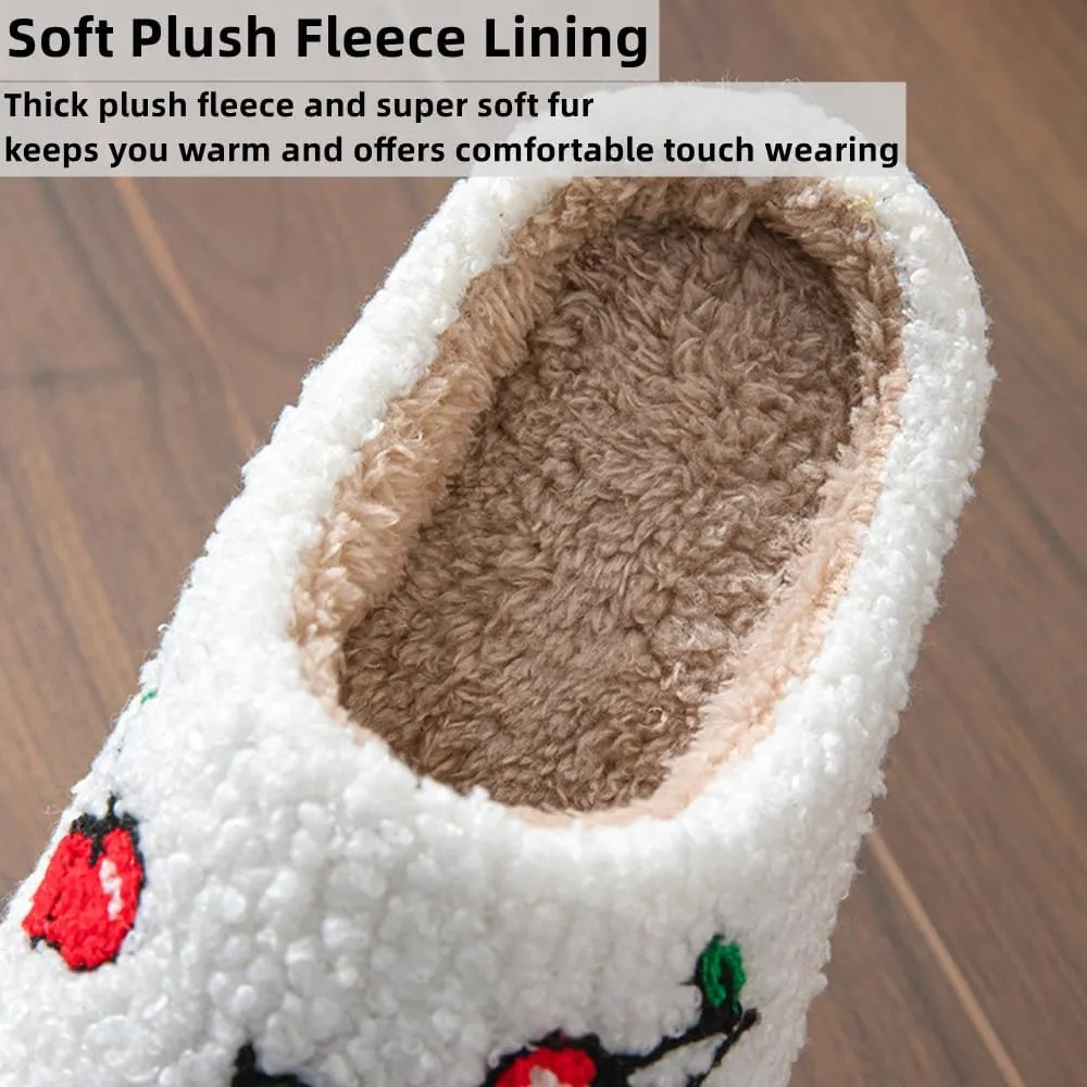 Cartoon Slippers for Women Men, Soft Fluffy Warm Lightweight Non-Slip Cute House Slippers Slip-On Cozy Indoor Outdoor Heart Meet Ne at Night Mushroom Cherry Strawberry Evil Eye Slippers