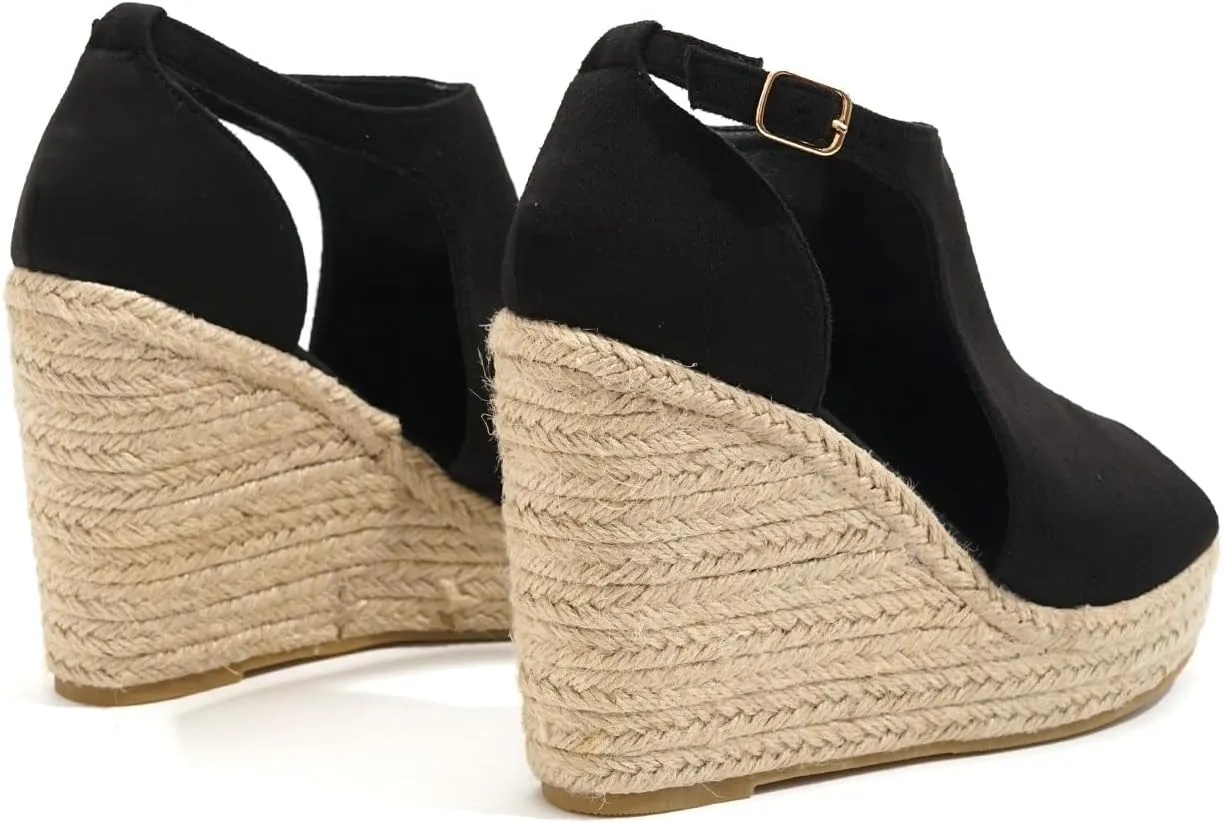 Chic Espadrille Wedge Sandals - Stylish Peep Toe with Cut-Out Detail, Adjustable Buckle Strap, Stiletto Heels, and Comfortable Platform - Perfect Trendy Footwear for Your Summer Holiday 520-1