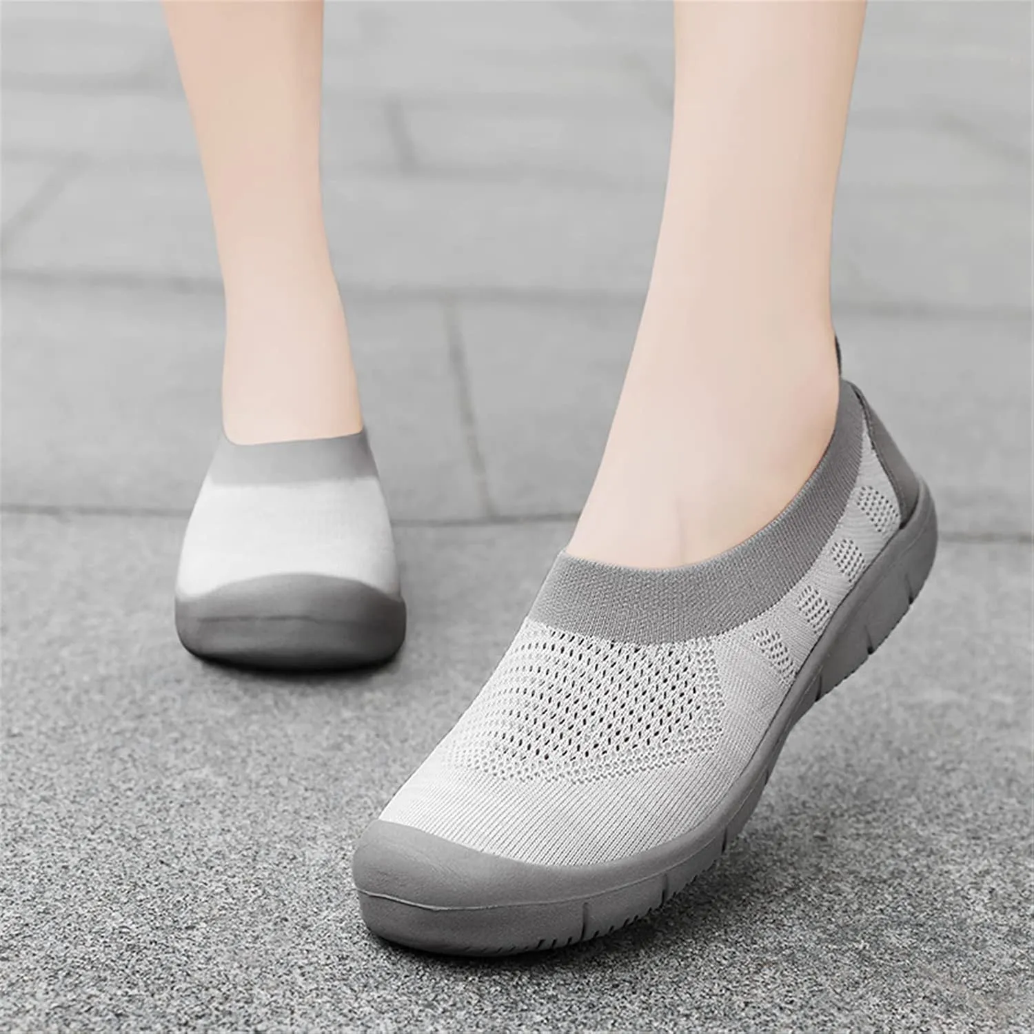 ChicWind Women's Easy Slip on Sock Shoes Round Toe Mesh Nurse Flat Sneakers Work Loafers
