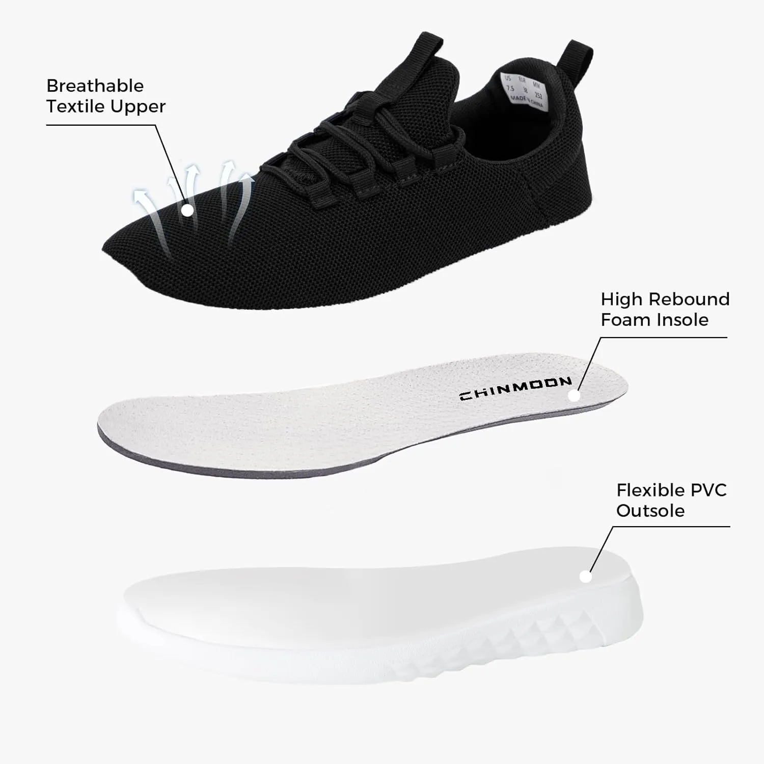 CHIN·MOON Women's Slip On Walking Shoes Lightweight Non Slip Running Gym Shoes Breathable Fashion Sneakers