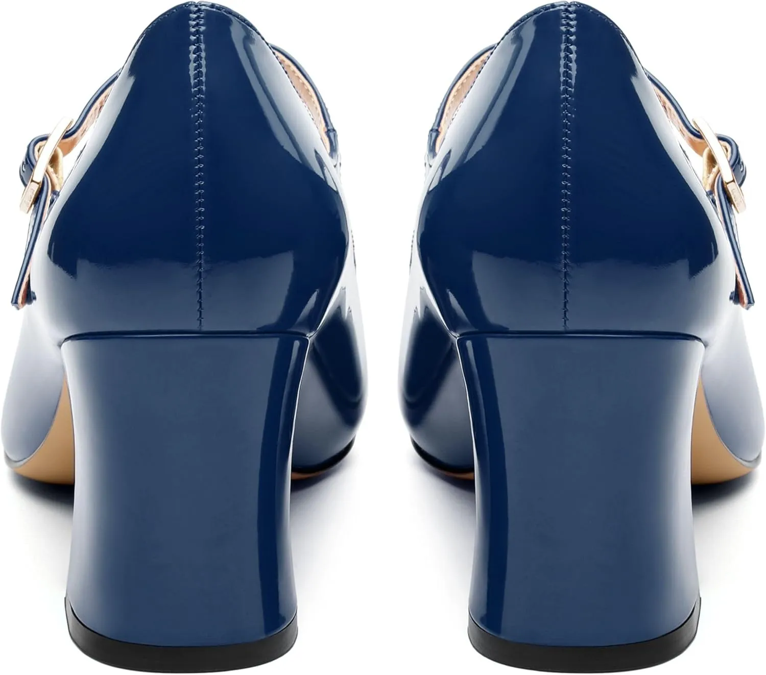 Chunky Block Heels for Women Square Patent Mary Jane Closed Toe Slip On Pumps Party Dress Wedding Shoes 2.5Inch