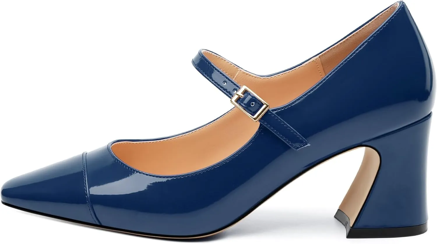 Chunky Block Heels for Women Square Patent Mary Jane Closed Toe Slip On Pumps Party Dress Wedding Shoes 2.5Inch