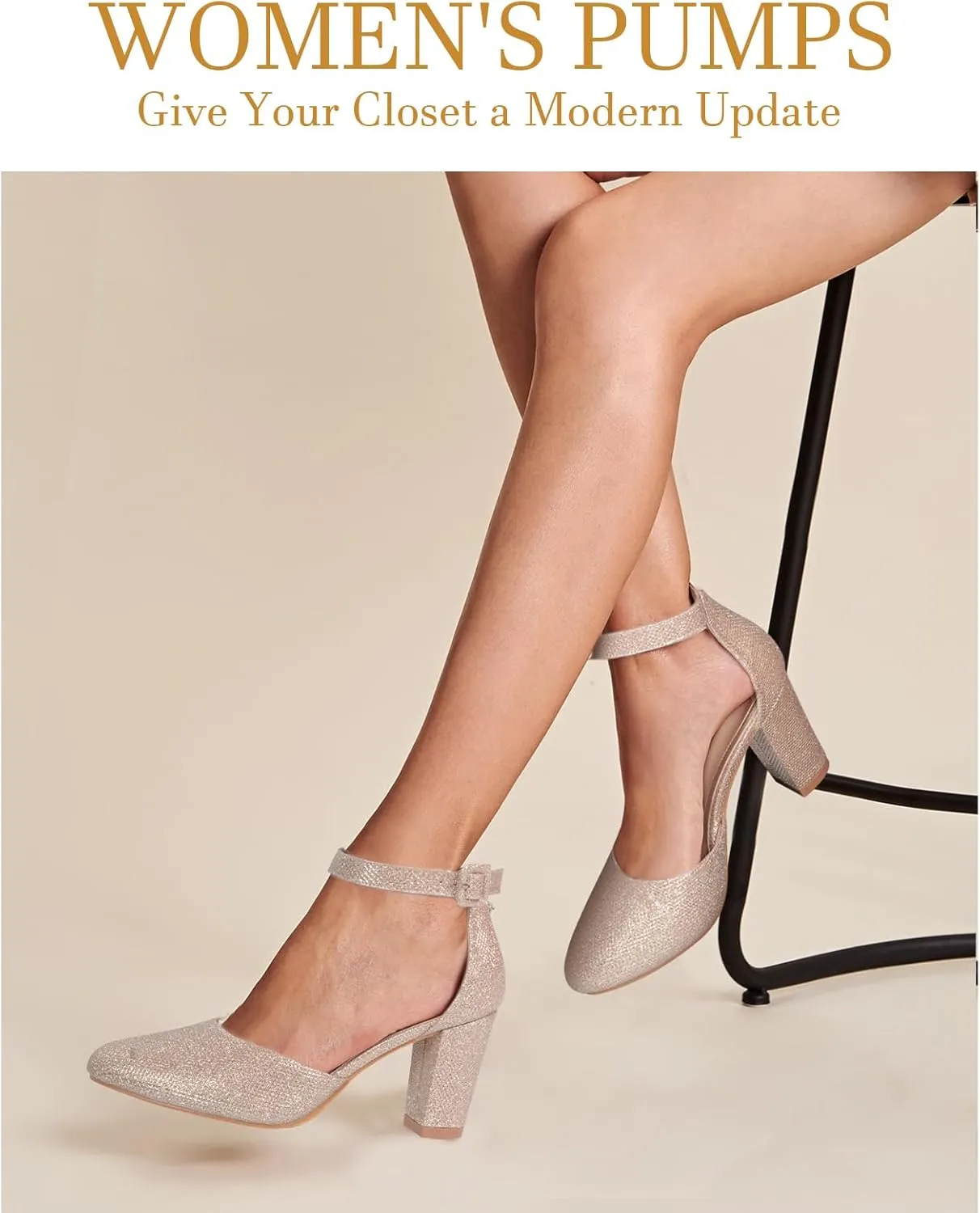 Closed Toe Heels for Women - Black Nude White Silver Gold Round Toe Chunky Wedding Block Women Pumps Shoes, 3 Inch