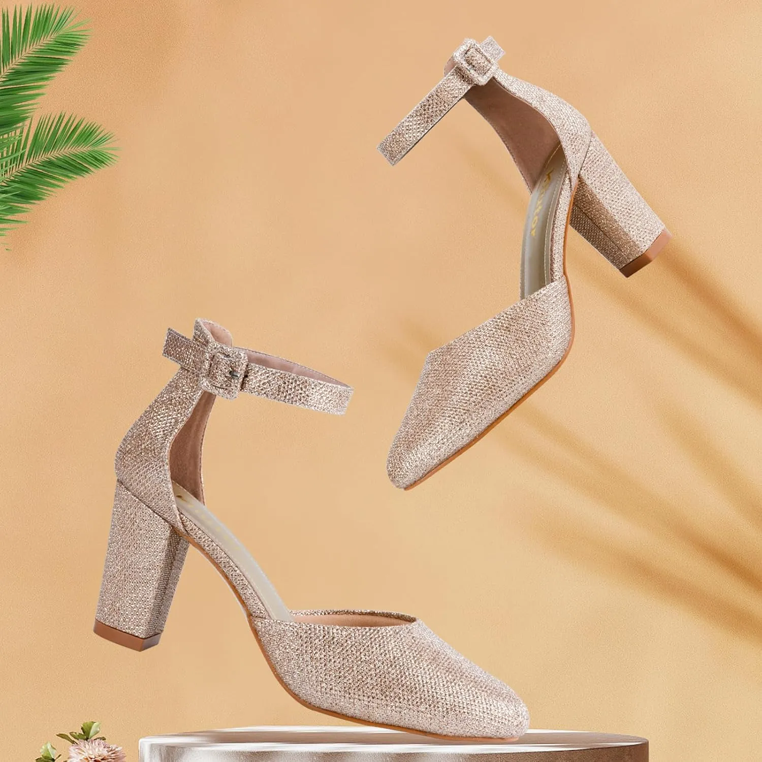 Closed Toe Heels for Women - Black Nude White Silver Gold Round Toe Chunky Wedding Block Women Pumps Shoes, 3 Inch
