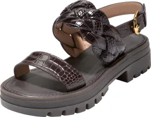 Cole Haan Women's Cressida Lug Sandals Heeled, Dark Chocolate Croc Print, 6.5