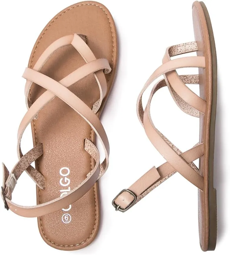 Colgo Women's Summer Strappy Flat Sandals, Adjustable Casual Fisherman Sandal with Open Toe Slingback Gladiator Sandals