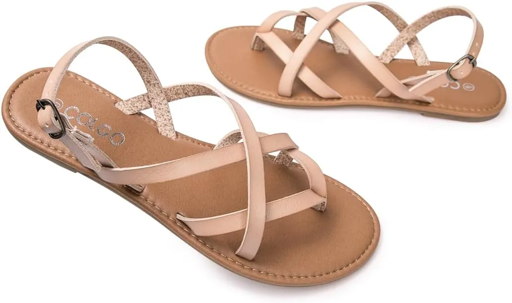 Colgo Women's Summer Strappy Flat Sandals, Adjustable Casual Fisherman Sandal with Open Toe Slingback Gladiator Sandals