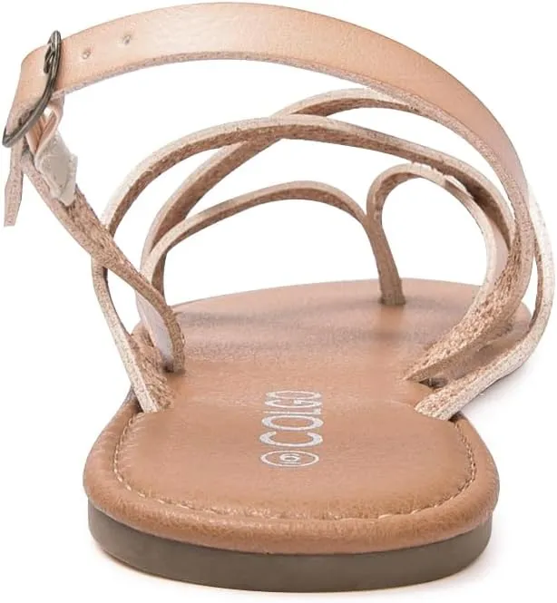 Colgo Women's Summer Strappy Flat Sandals, Adjustable Casual Fisherman Sandal with Open Toe Slingback Gladiator Sandals