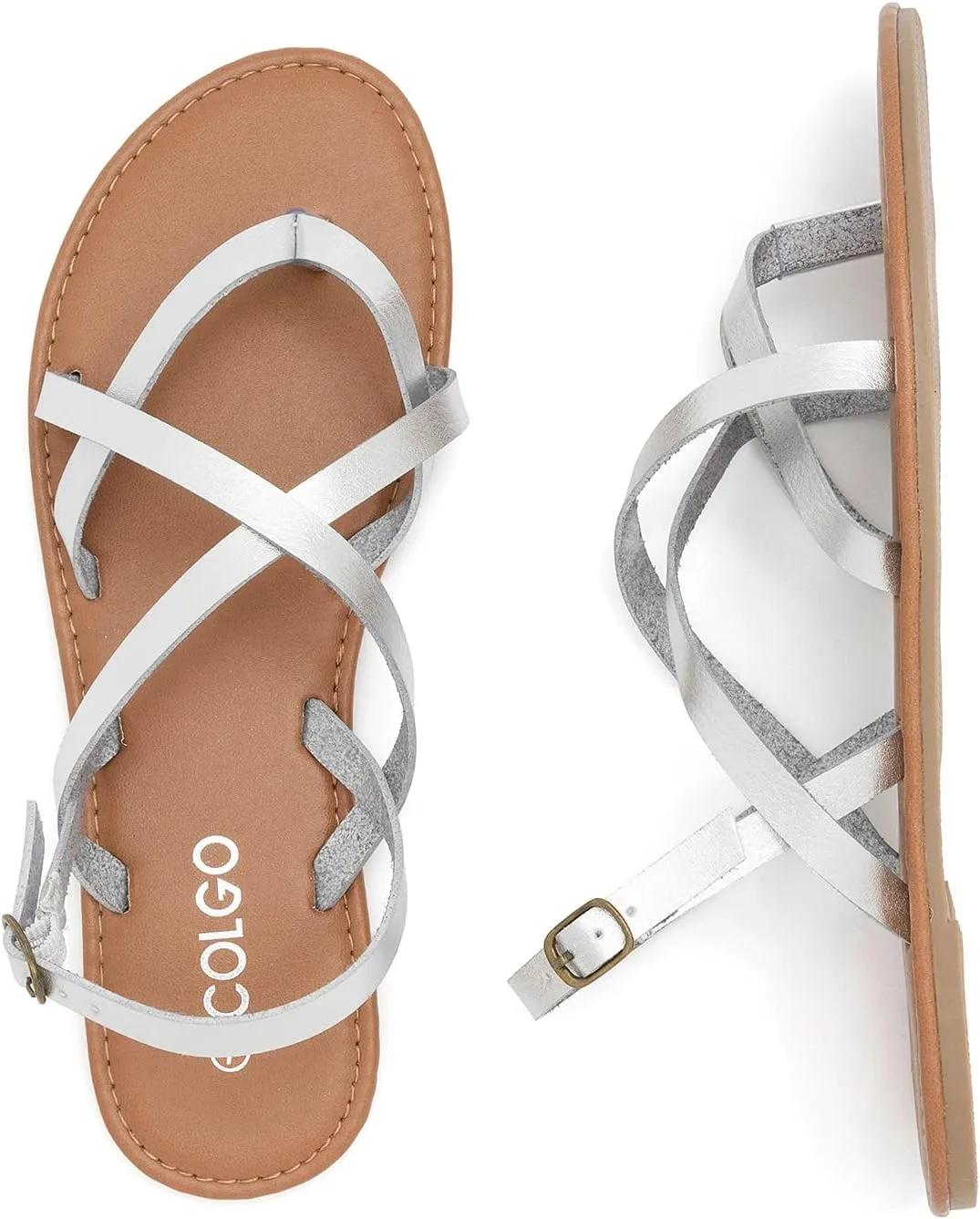 Colgo Women's Summer Strappy Flat Sandals, Adjustable Casual Fisherman Sandal with Open Toe Slingback Gladiator Sandals