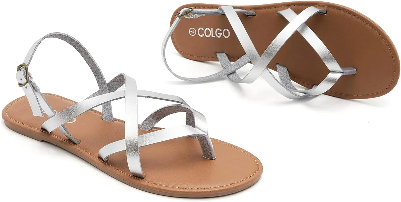 Colgo Women's Summer Strappy Flat Sandals, Adjustable Casual Fisherman Sandal with Open Toe Slingback Gladiator Sandals