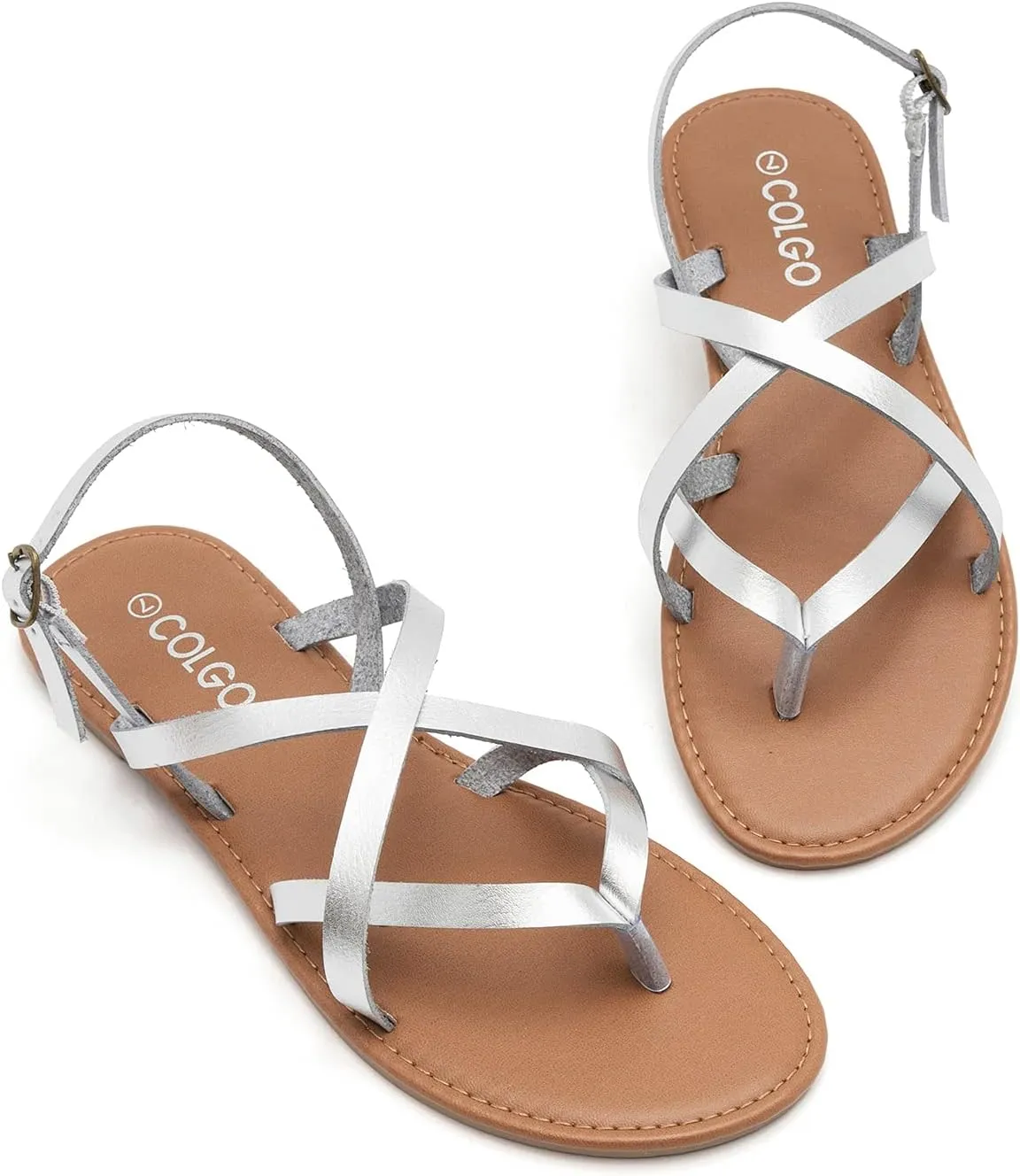 Colgo Women's Summer Strappy Flat Sandals, Adjustable Casual Fisherman Sandal with Open Toe Slingback Gladiator Sandals