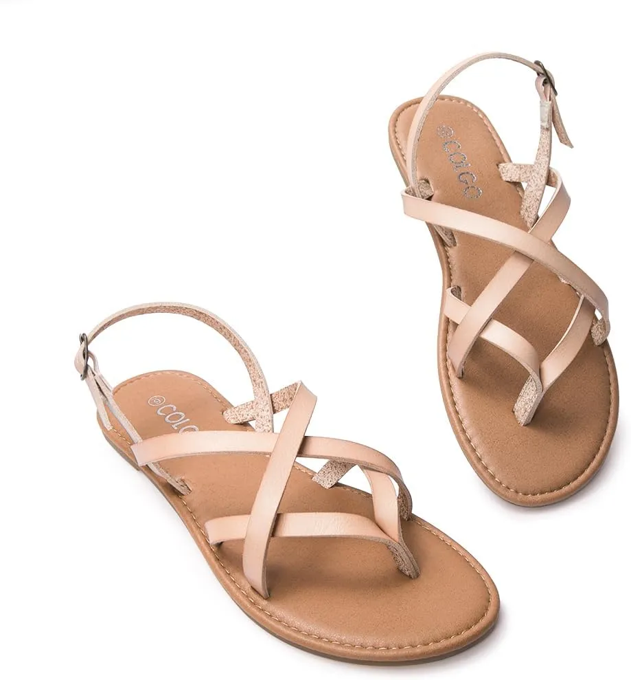 Colgo Women's Summer Strappy Flat Sandals, Adjustable Casual Fisherman Sandal with Open Toe Slingback Gladiator Sandals