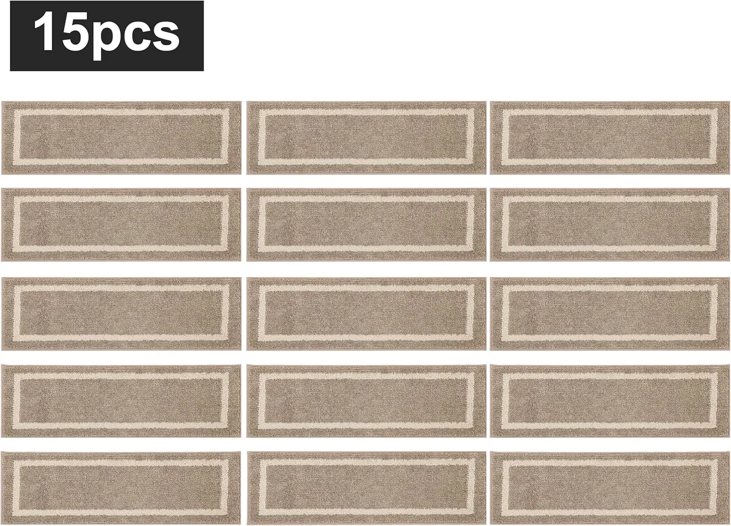 COSY HOMEER Soft Stair Treads 15pcs Non-Slip Carpet Mat 28inX9in Indoor Stair Runners for Wooden Steps,Stair Rugs for Kids and Dogs, 100% Polyester TPE Backing Beige,Square