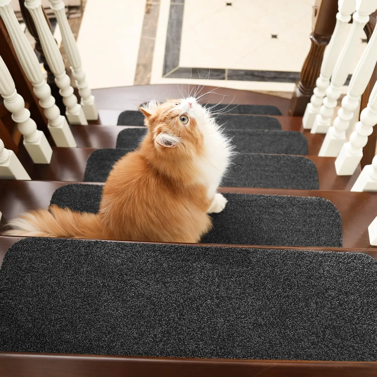 COSY HOMEER Stair Treads Non-Slip Carpet Mat 28inX9in Indoor Stair Runners for Wooden Steps, Stair Rugs for Kids and Dogs, 100% Polyester TPE Backing 10pcs,Black