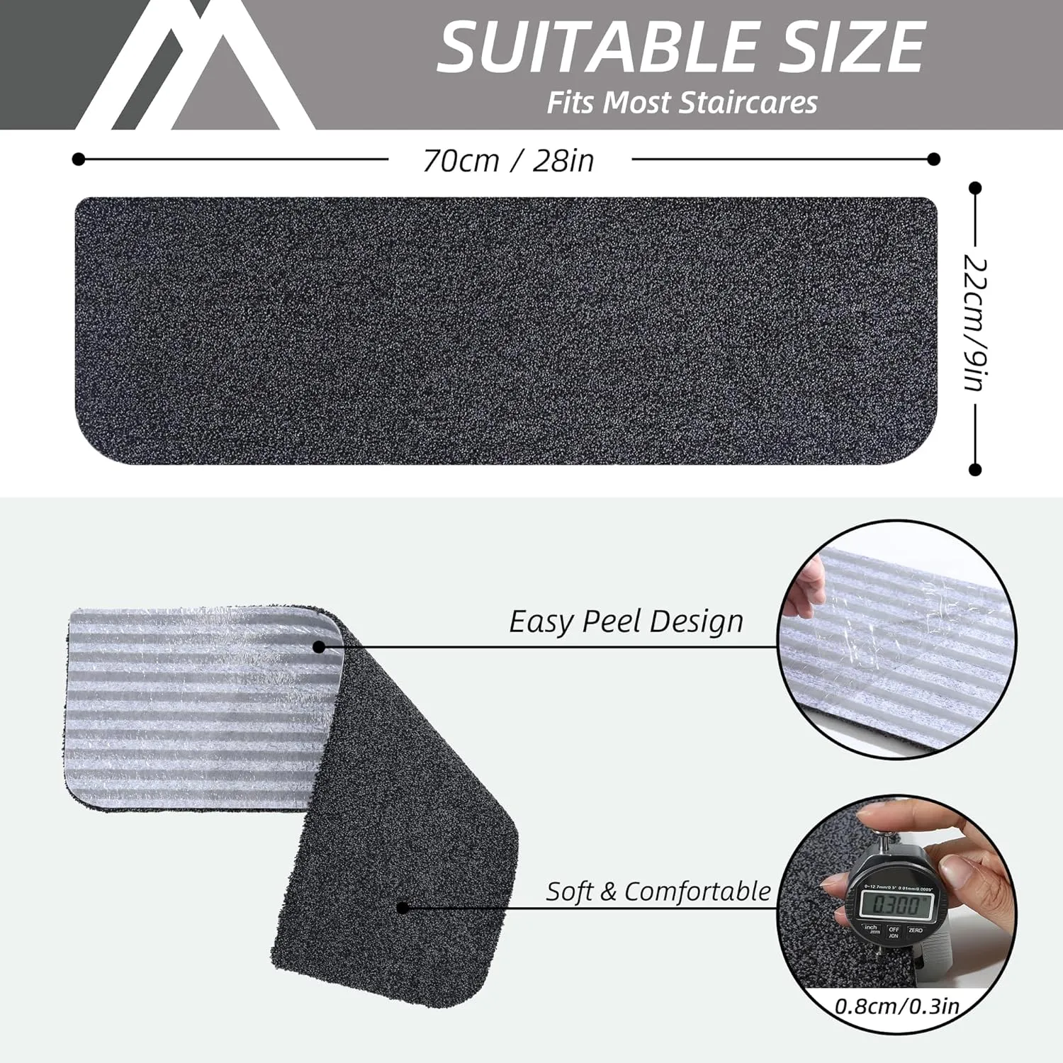 COSY HOMEER Stair Treads Non-Slip Carpet Mat 28inX9in Indoor Stair Runners for Wooden Steps, Stair Rugs for Kids and Dogs, 100% Polyester TPE Backing 10pcs,Black