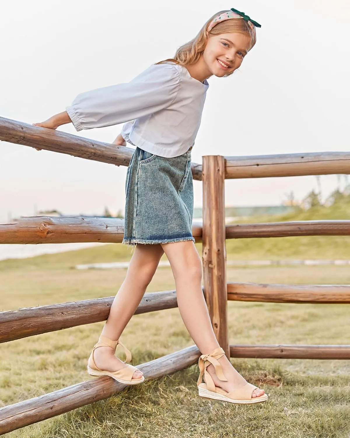 Coutgo Girls Wedge Sandals Espadrille Platform Open Toe Tie Lace Up Summer Dress Shoes Toddler Little Big Kid