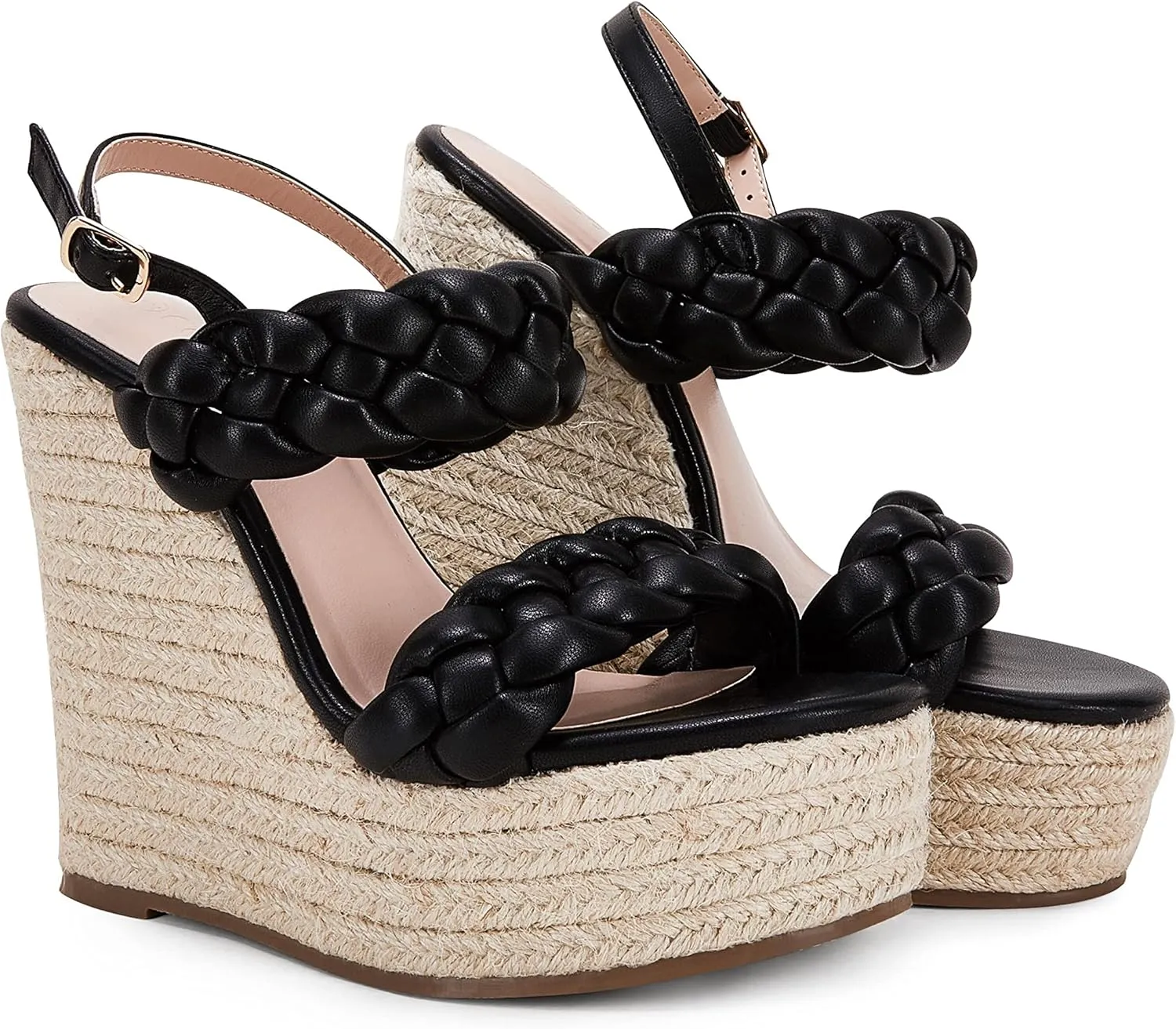Coutgo Women's Braided Espadrille Platform Wedge Sandals Open Toe Two Strap Ankle Buckle Summer Shoes