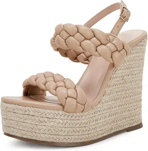 Coutgo Women's Braided Espadrille Platform Wedge Sandals Open Toe Two Strap Ankle Buckle Summer Shoes
