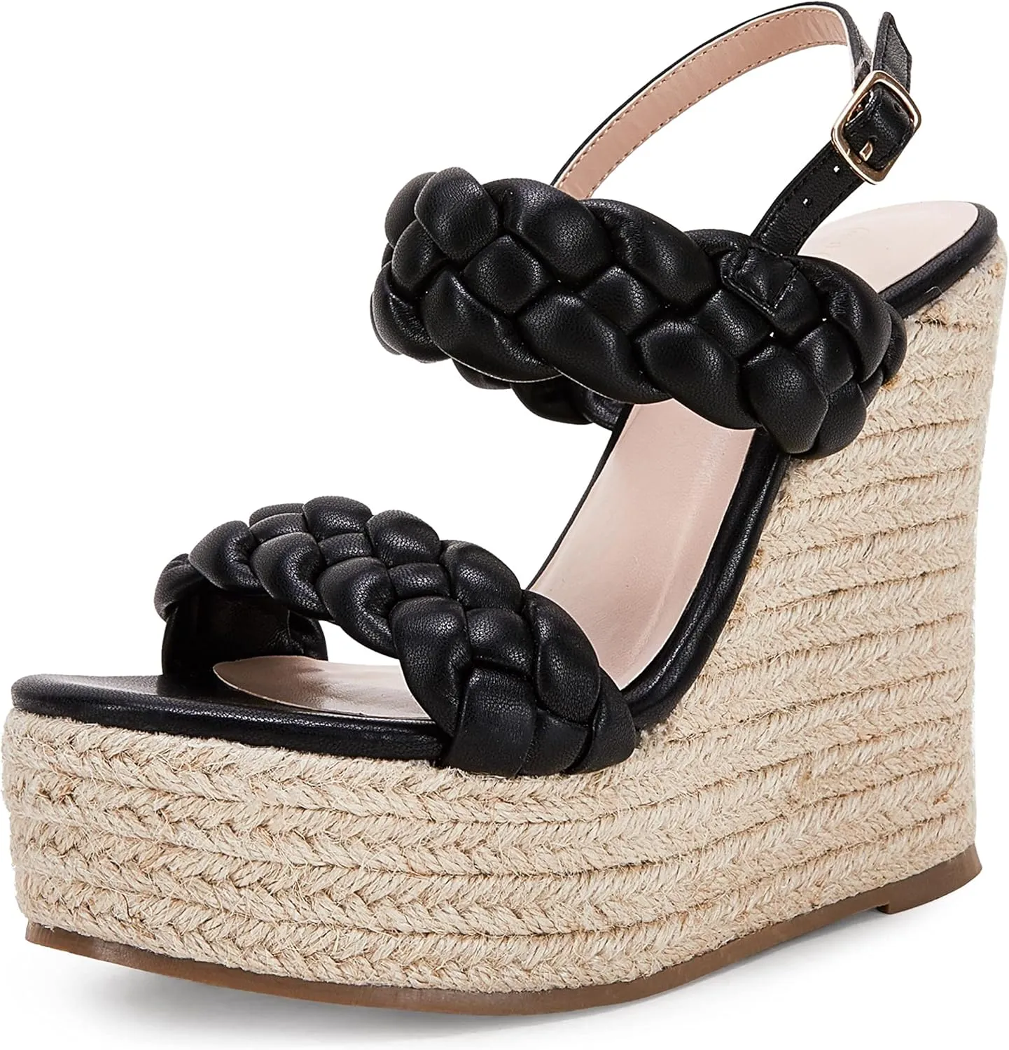 Coutgo Women's Braided Espadrille Platform Wedge Sandals Open Toe Two Strap Ankle Buckle Summer Shoes