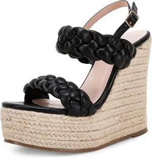 Coutgo Women's Braided Espadrille Platform Wedge Sandals Open Toe Two Strap Ankle Buckle Summer Shoes