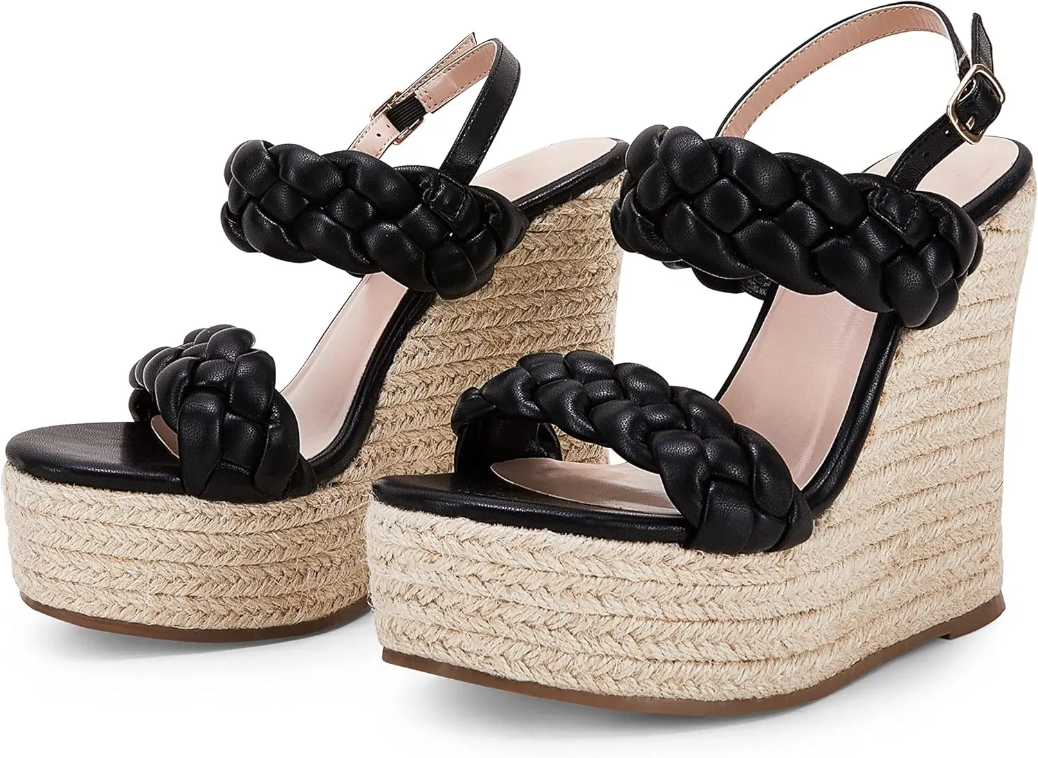 Coutgo Women's Braided Espadrille Platform Wedge Sandals Open Toe Two Strap Ankle Buckle Summer Shoes