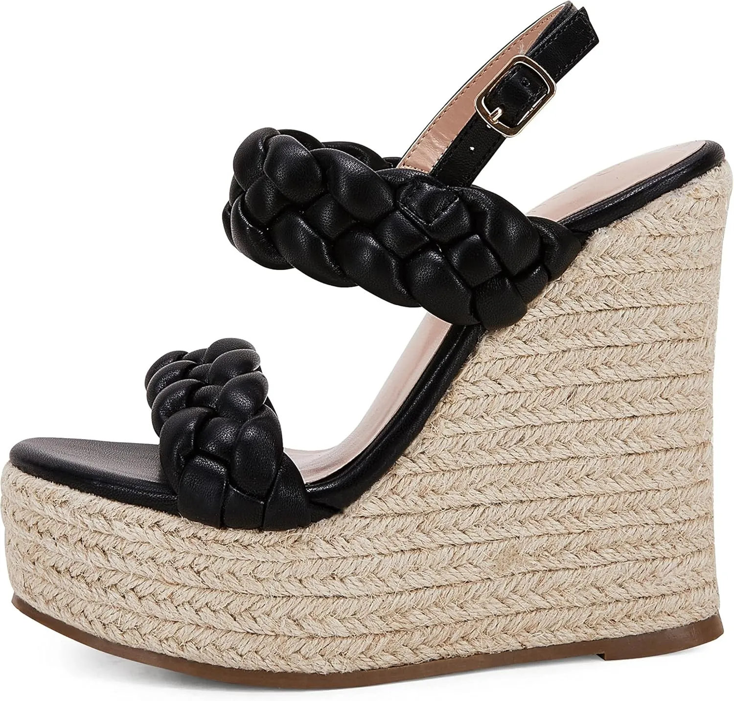 Coutgo Women's Braided Espadrille Platform Wedge Sandals Open Toe Two Strap Ankle Buckle Summer Shoes