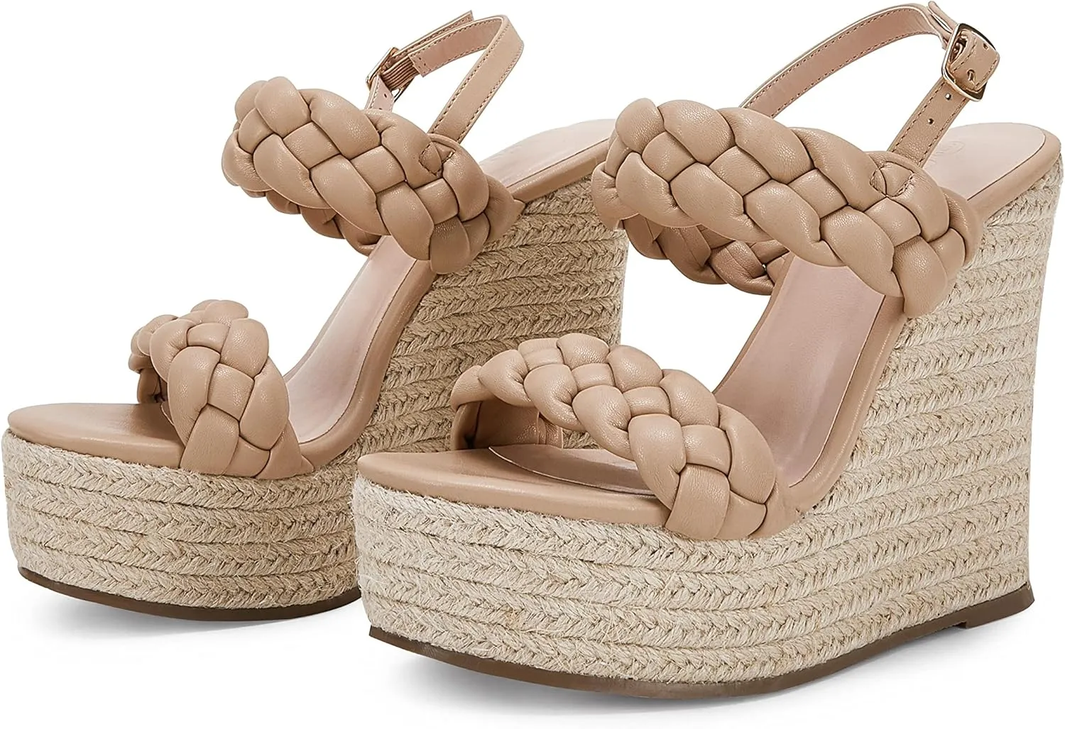 Coutgo Women's Braided Espadrille Platform Wedge Sandals Open Toe Two Strap Ankle Buckle Summer Shoes