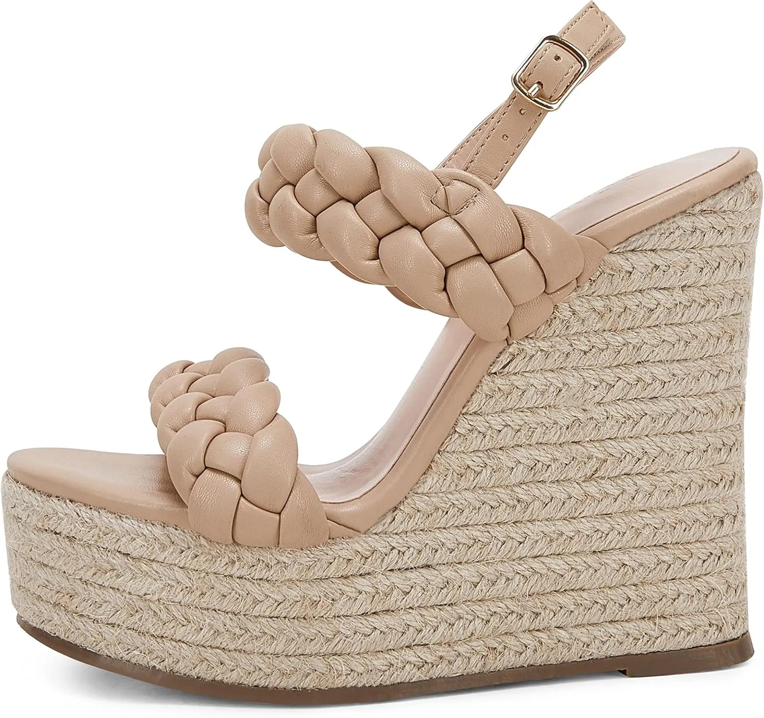 Coutgo Women's Braided Espadrille Platform Wedge Sandals Open Toe Two Strap Ankle Buckle Summer Shoes