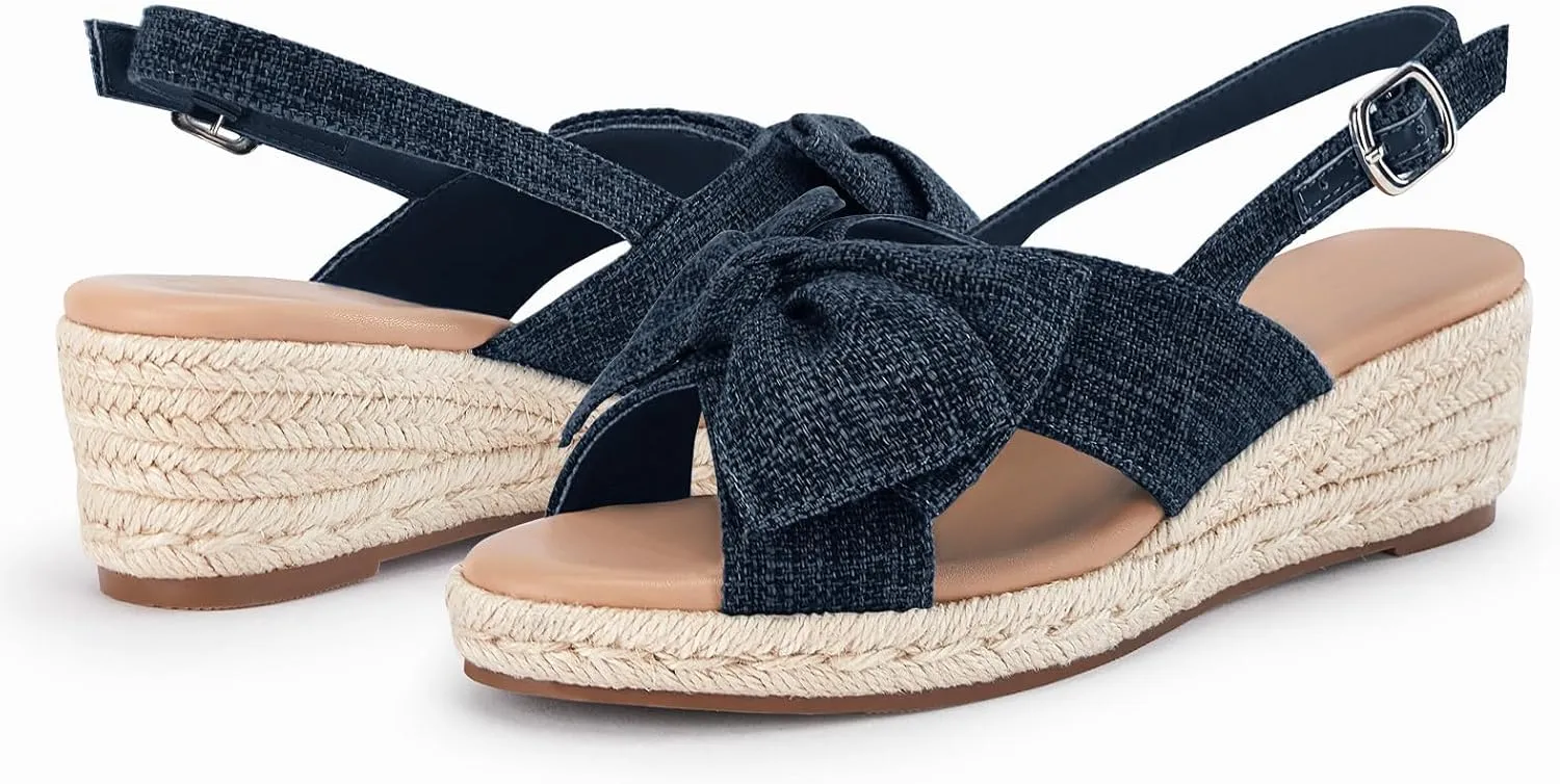 Coutgo Women's Platform Espadrille Wedge Sandals Slingback Bowknot Open Toe Casual Summer Dress Shoes