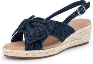 Coutgo Women's Platform Espadrille Wedge Sandals Slingback Bowknot Open Toe Casual Summer Dress Shoes