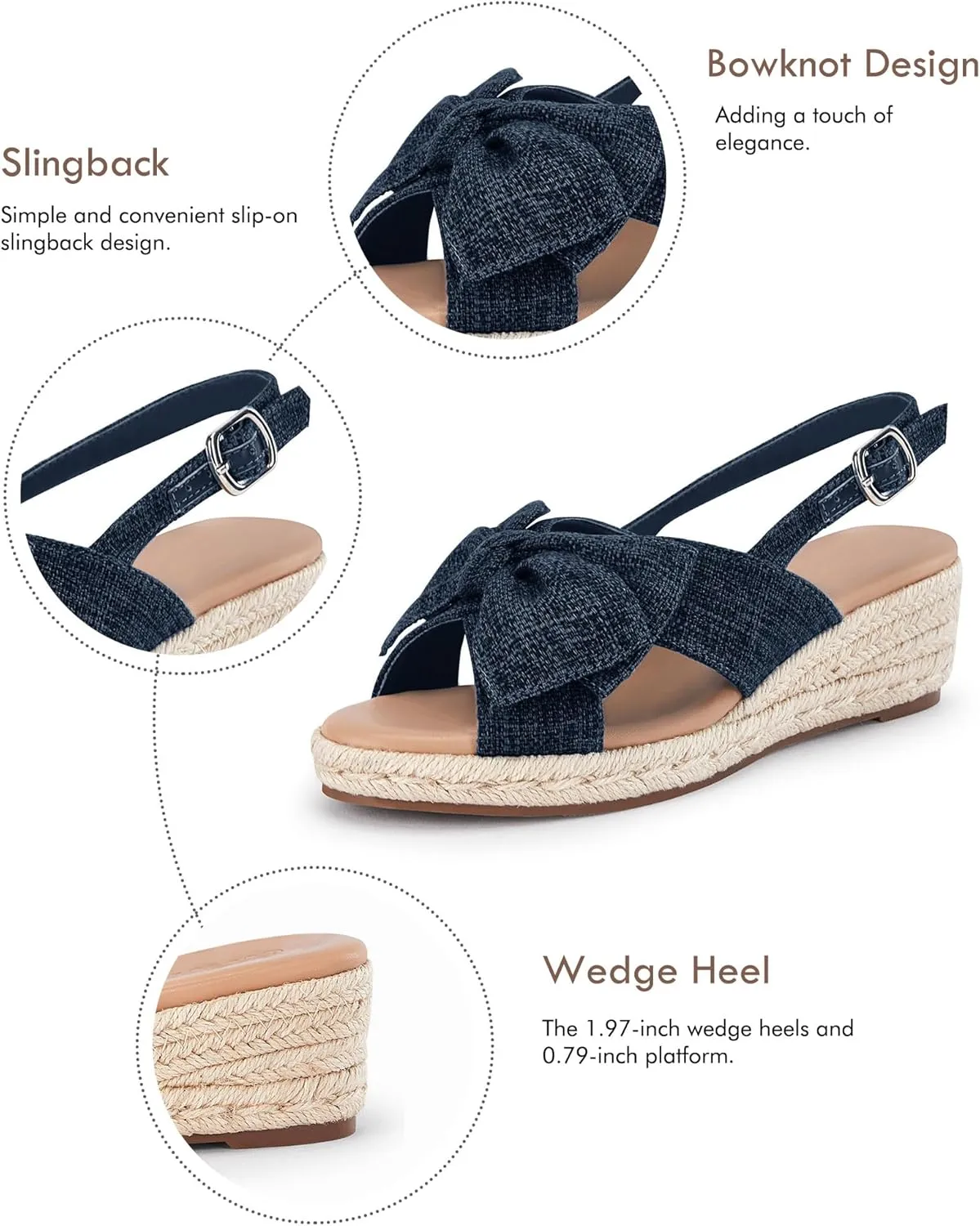 Coutgo Women's Platform Espadrille Wedge Sandals Slingback Bowknot Open Toe Casual Summer Dress Shoes