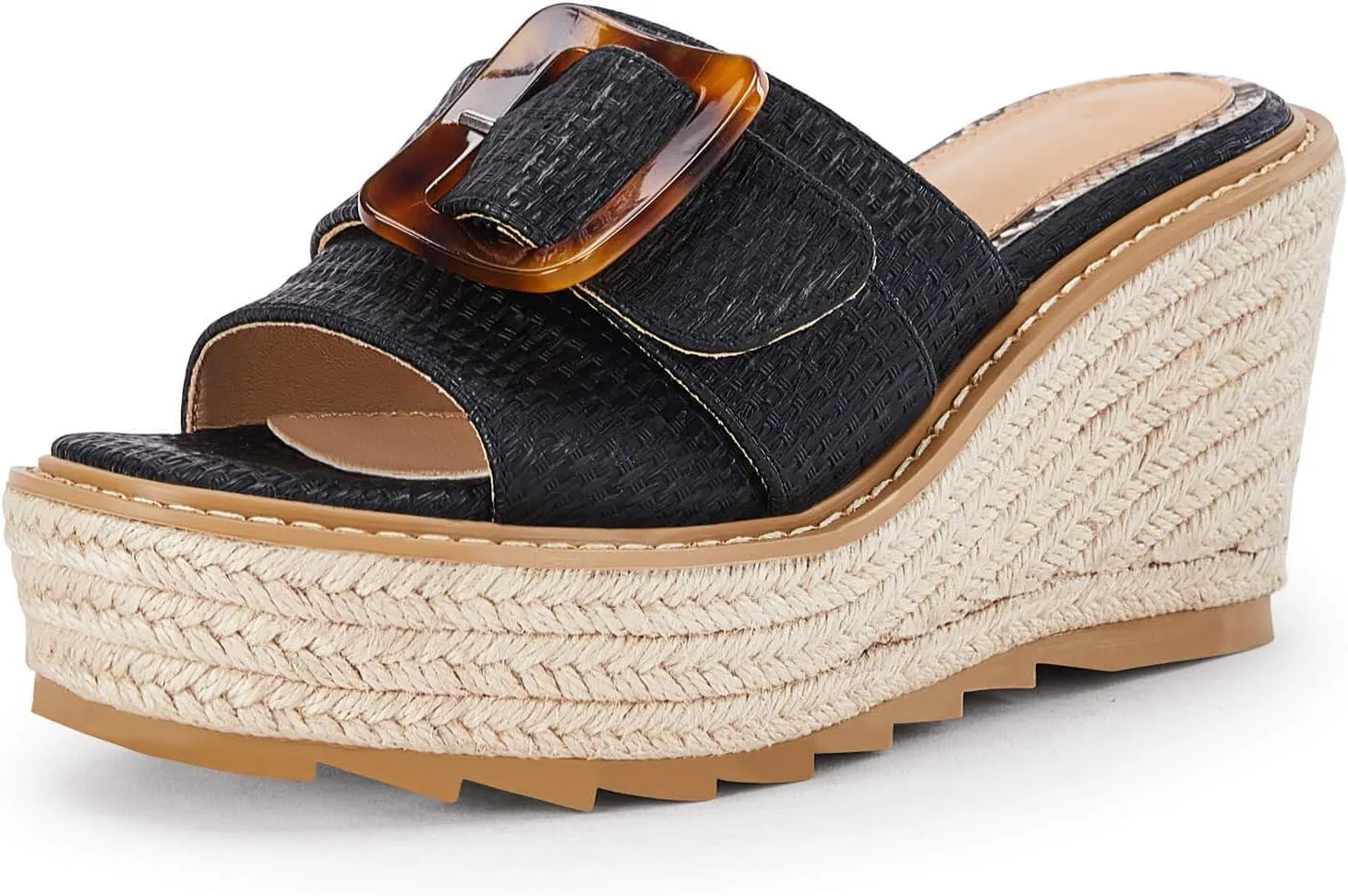 Coutgo Women's Wedge Platform Espadrille Slide Sandals Slip On Open Toe High Heels Buckle Casual Summer Shoes