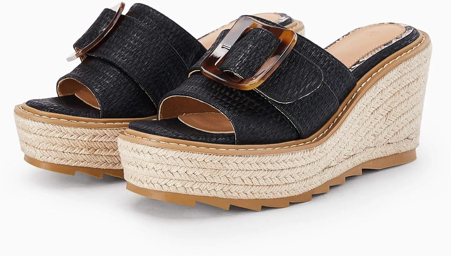 Coutgo Women's Wedge Platform Espadrille Slide Sandals Slip On Open Toe High Heels Buckle Casual Summer Shoes