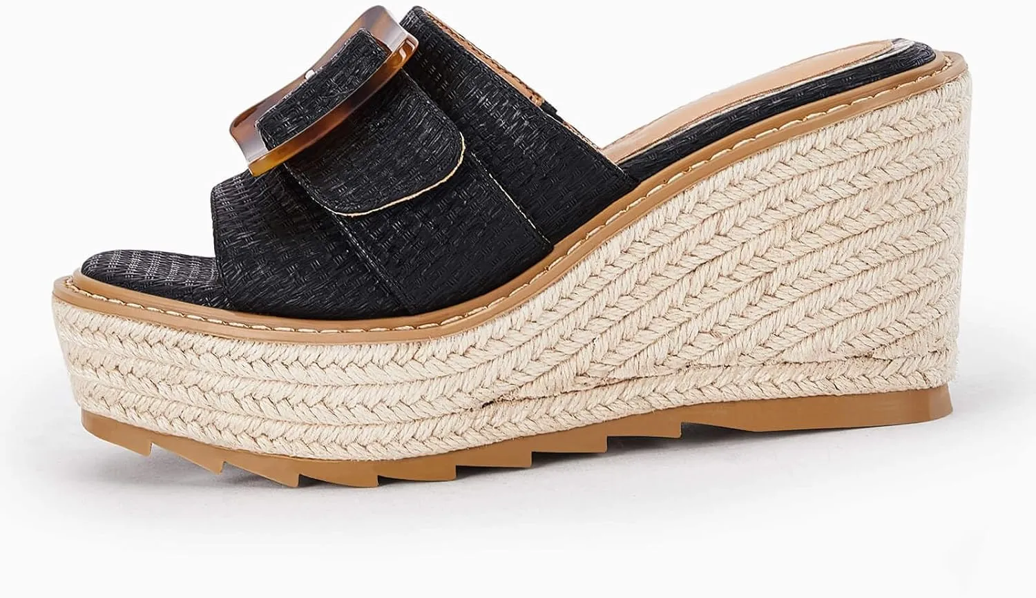 Coutgo Women's Wedge Platform Espadrille Slide Sandals Slip On Open Toe High Heels Buckle Casual Summer Shoes