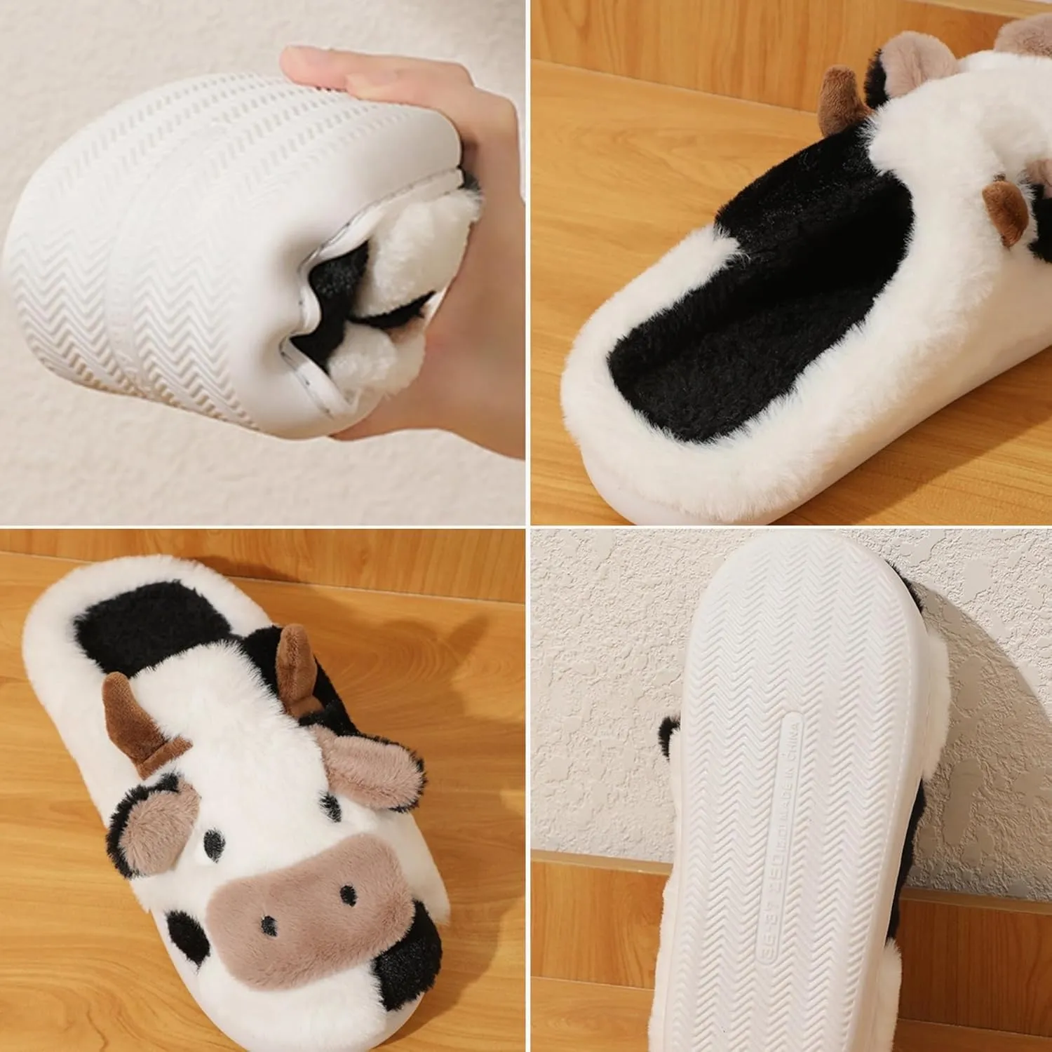 Cow Slippers for Women Men Indoor Cute Cotton Plush Home Couple Slippers Comfy Slides Outdoor Warm Winter Bedroom House Slippers Shoes Cozy Slip On Non-Slip Fuzzy Slippers