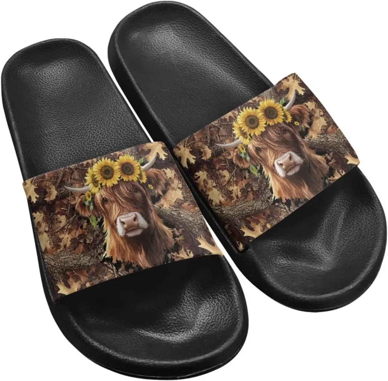 Cow Slippers Slip On Womens Flats Sandals Summer Beach Sandal for Lady Comfort Soft Footbed House Slipper