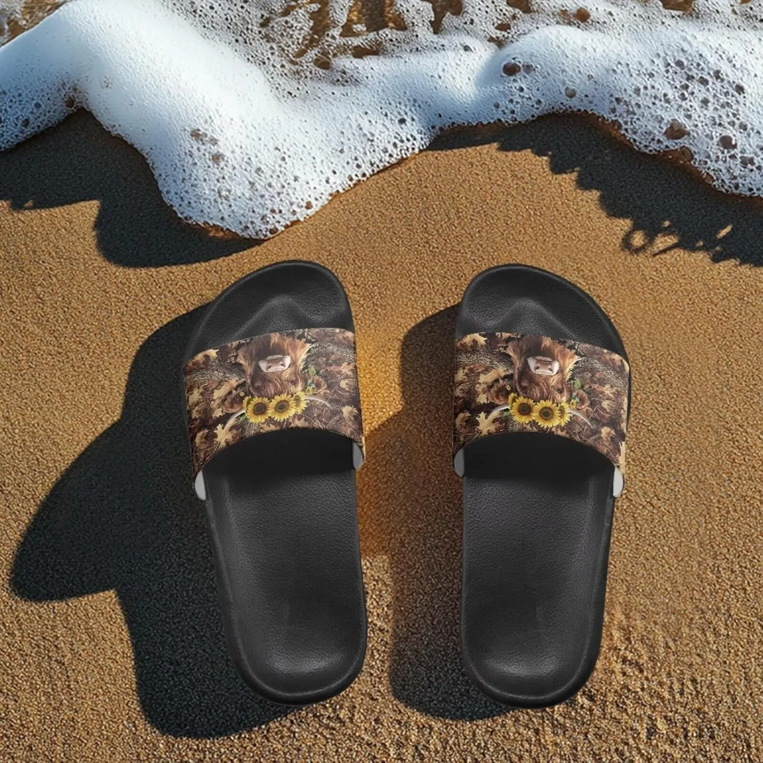 Cow Slippers Slip On Womens Flats Sandals Summer Beach Sandal for Lady Comfort Soft Footbed House Slipper