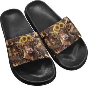 Cow Slippers Slip On Womens Flats Sandals Summer Beach Sandal for Lady Comfort Soft Footbed House Slipper
