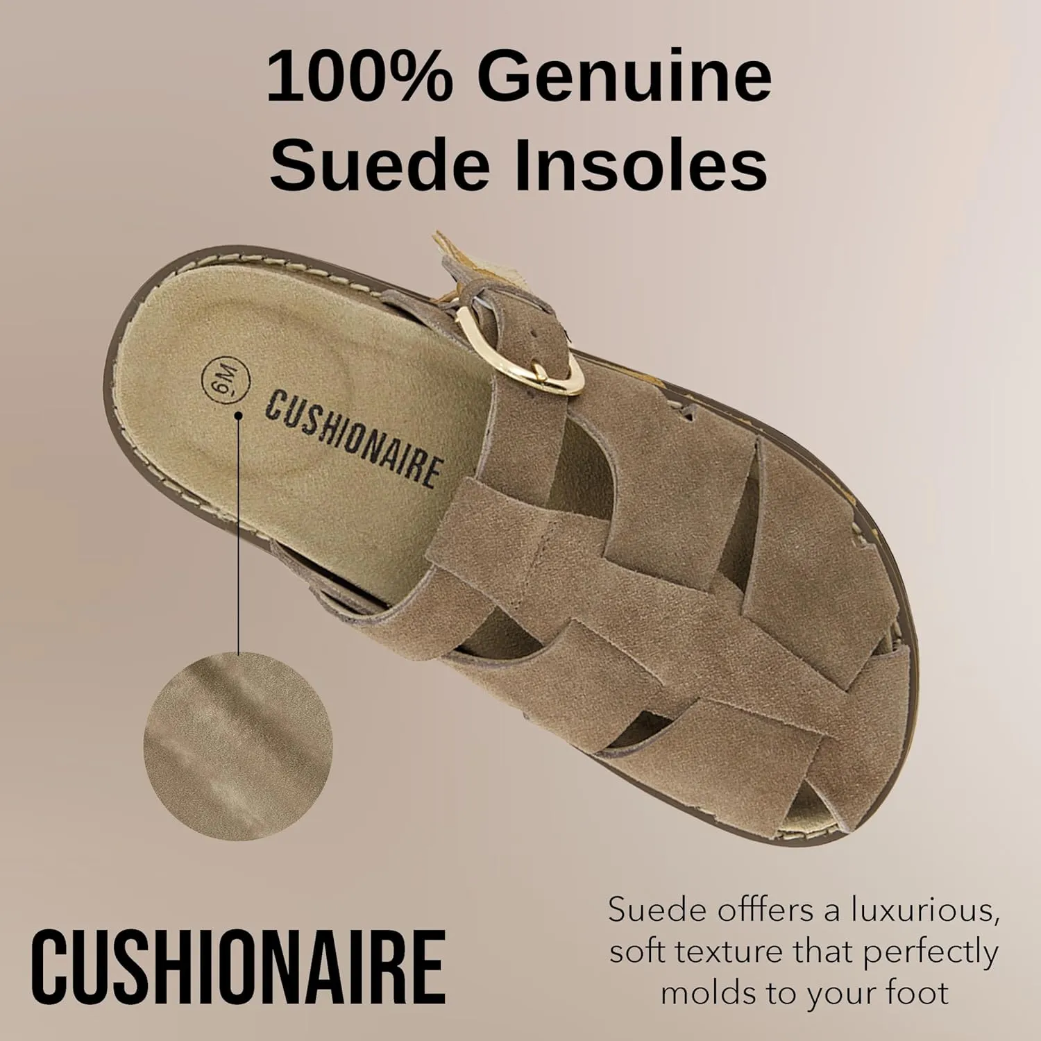CUSHIONAIRE Benson Women’s Fisherman Clog – Suede Slip-On Sandal with Adjustable Buckle & Contoured Cork Footbed