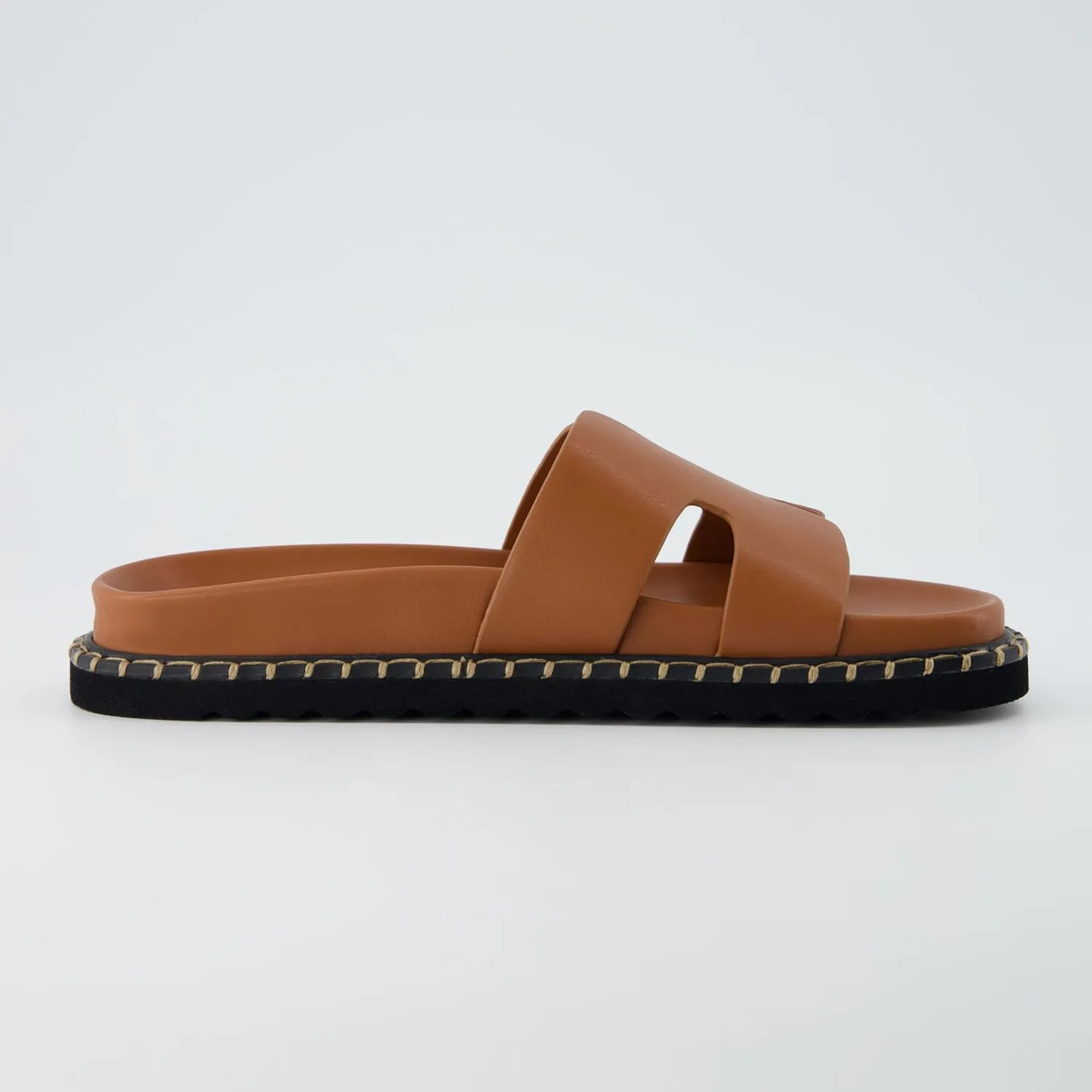 CUSHIONAIRE Crisp Women’s Slide Sandal – Faux Leather Cutout Slip-On with Artisan Stitching & Memory Foam, Wide Widths Available