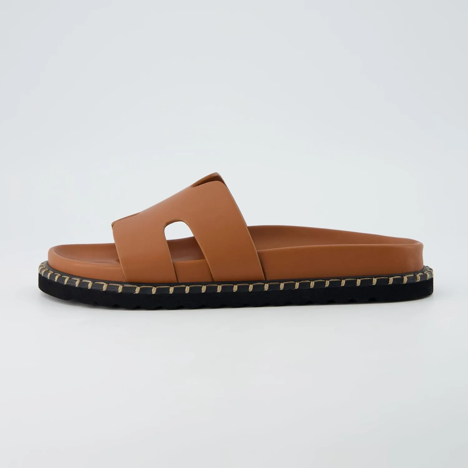 CUSHIONAIRE Crisp Women’s Slide Sandal – Faux Leather Cutout Slip-On with Artisan Stitching & Memory Foam, Wide Widths Available