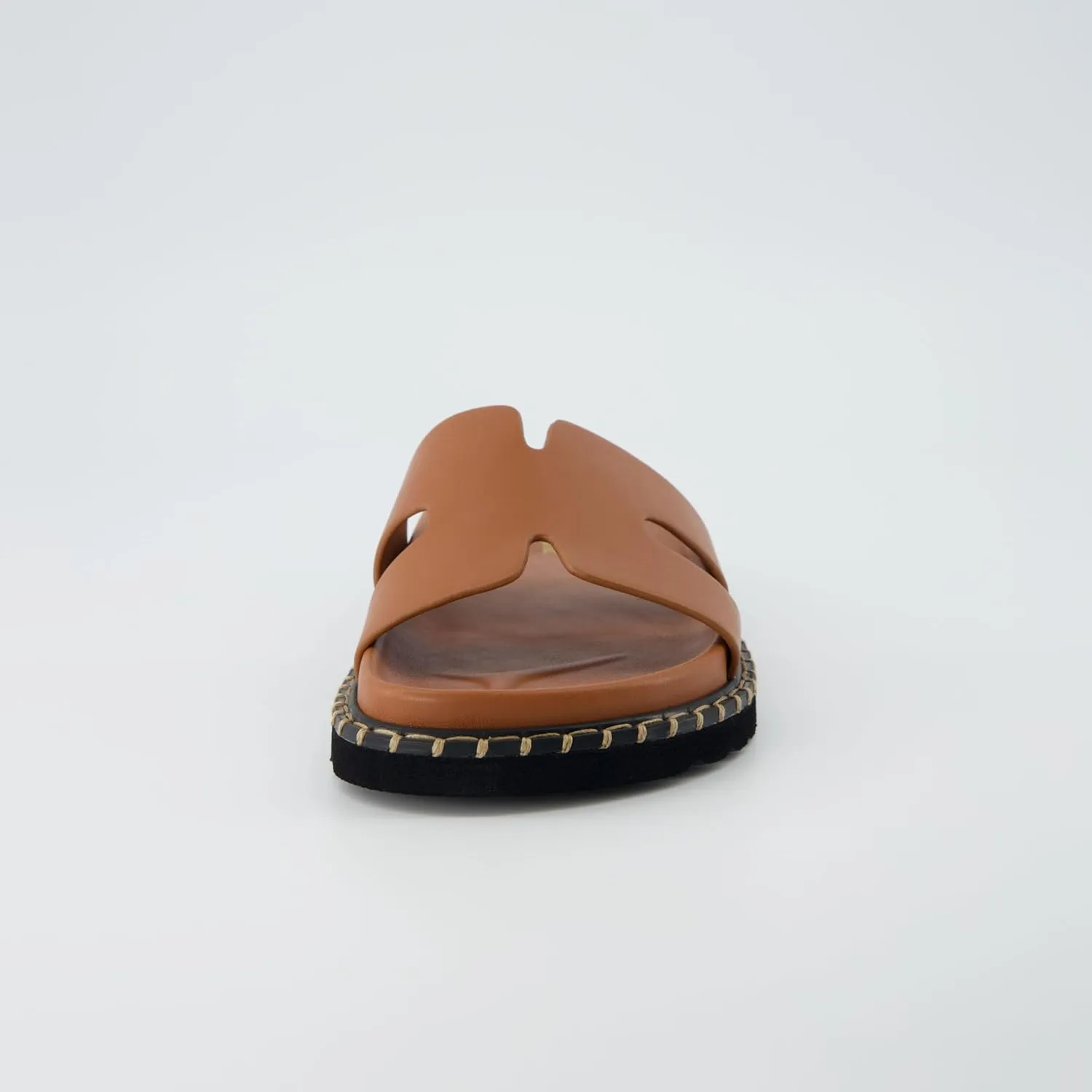 CUSHIONAIRE Crisp Women’s Slide Sandal – Faux Leather Cutout Slip-On with Artisan Stitching & Memory Foam, Wide Widths Available