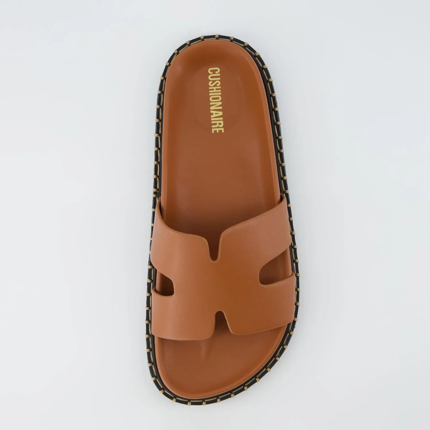 CUSHIONAIRE Crisp Women’s Slide Sandal – Faux Leather Cutout Slip-On with Artisan Stitching & Memory Foam, Wide Widths Available